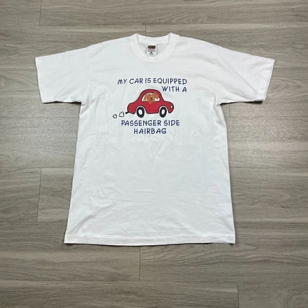 Vintage Shirt Mens Large White Dogs 90s Funny Parody Single Stitch